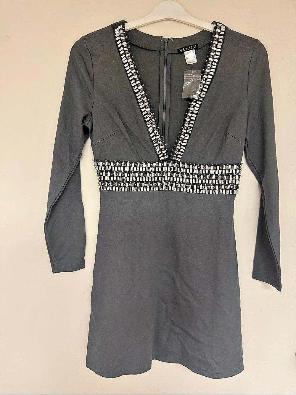 Venus Embellished Mini Dress in Gray Size Medium NWT